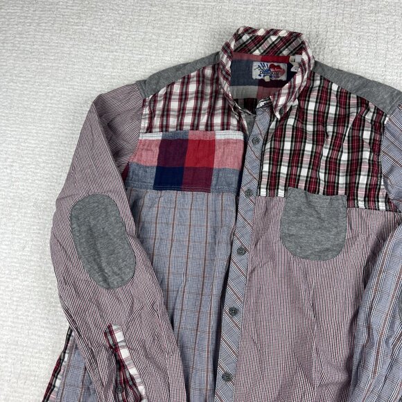 Desigual Mens Shirt Multicolor Patchworks Pattern Pockets Elbow Patches Size L - Picture 3 of 16